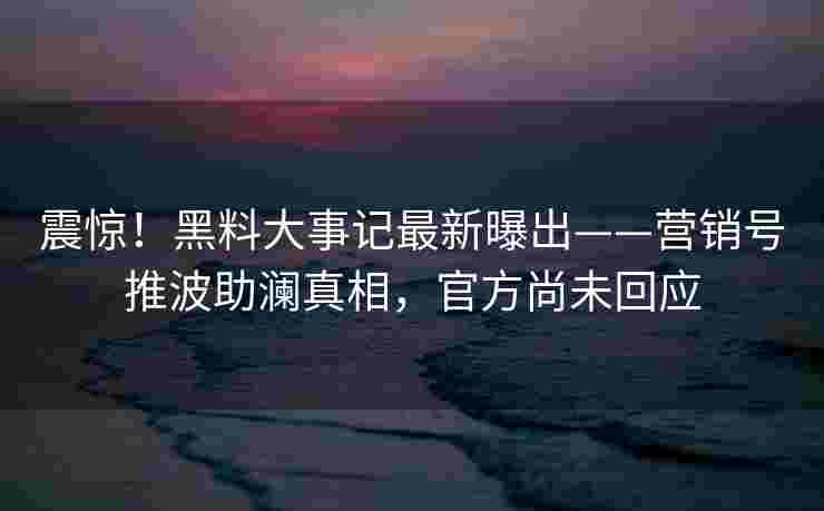 震惊！黑料大事记最新曝出——营销号推波助澜真相，官方尚未回应