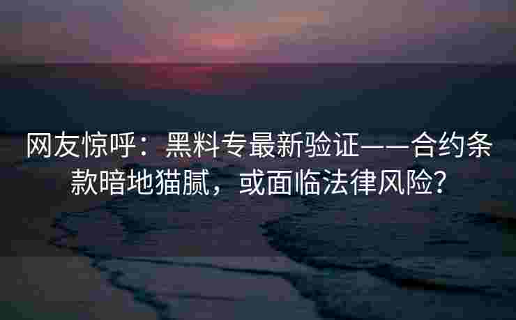 网友惊呼：黑料专最新验证——合约条款暗地猫腻，或面临法律风险？